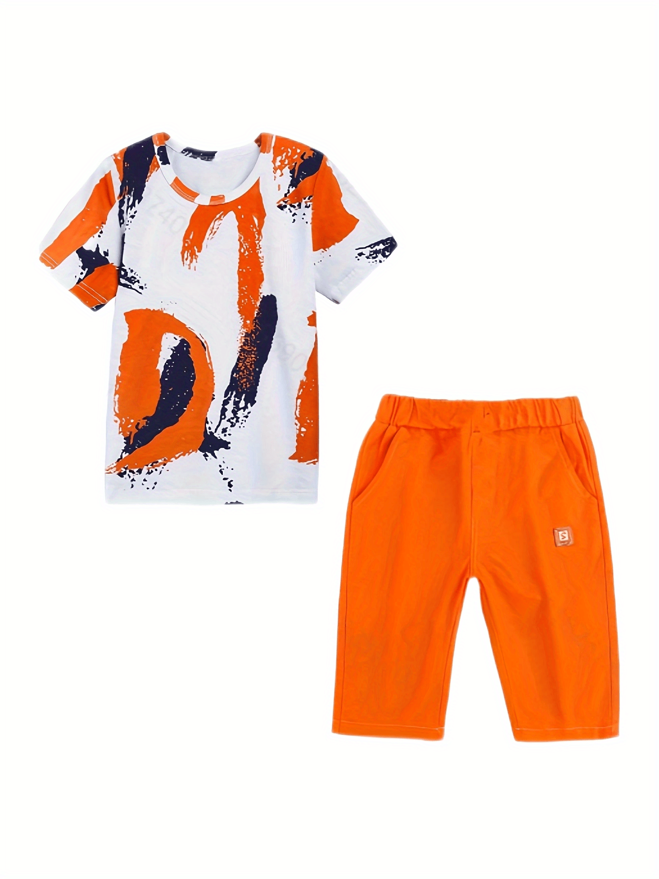 Boys Contrast Cotton Top & Casual Shorts Set Spring Summer Kids Clothes