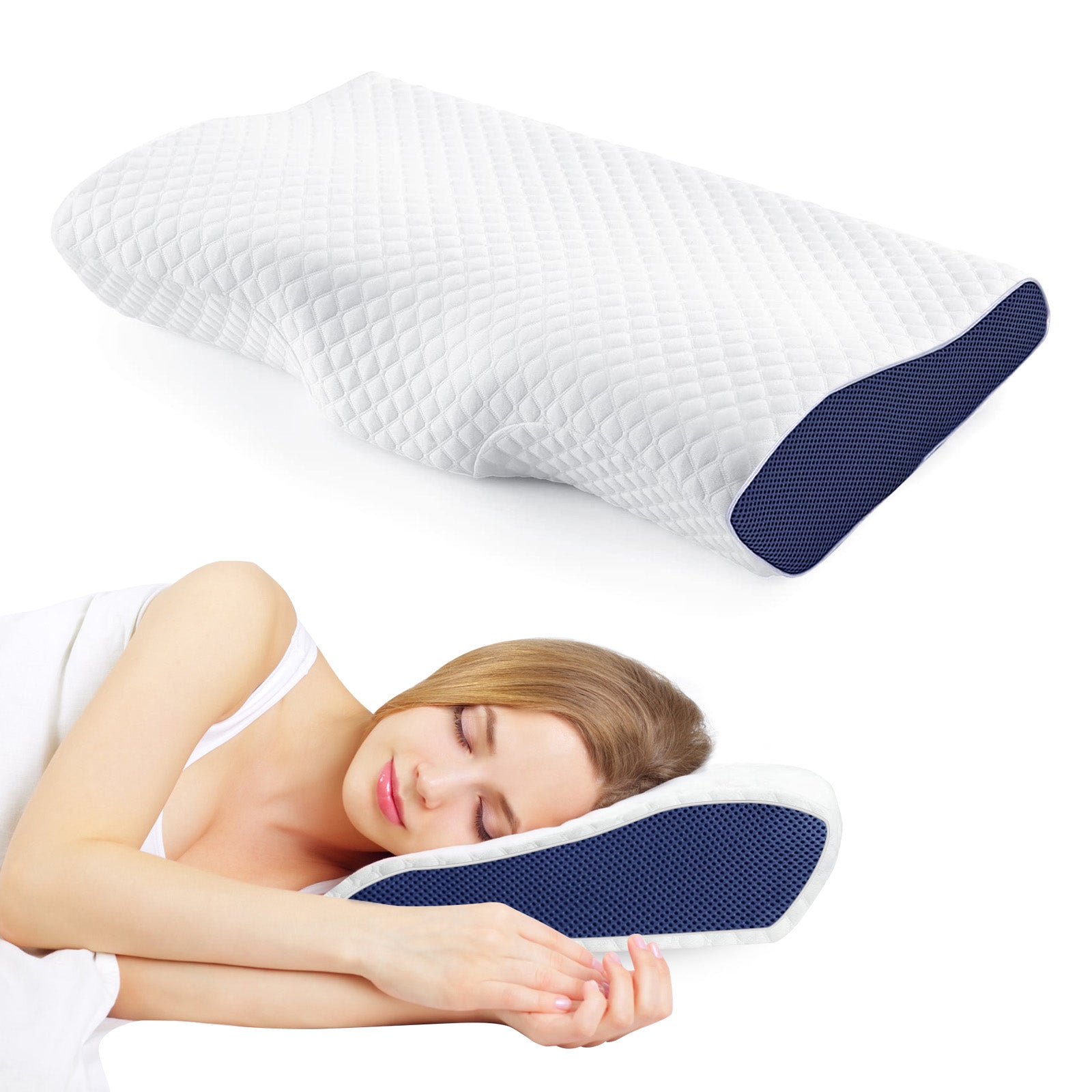Contoured Memory Foam Pillow Neck Back Relax Improve Sleep Side Back Stomach