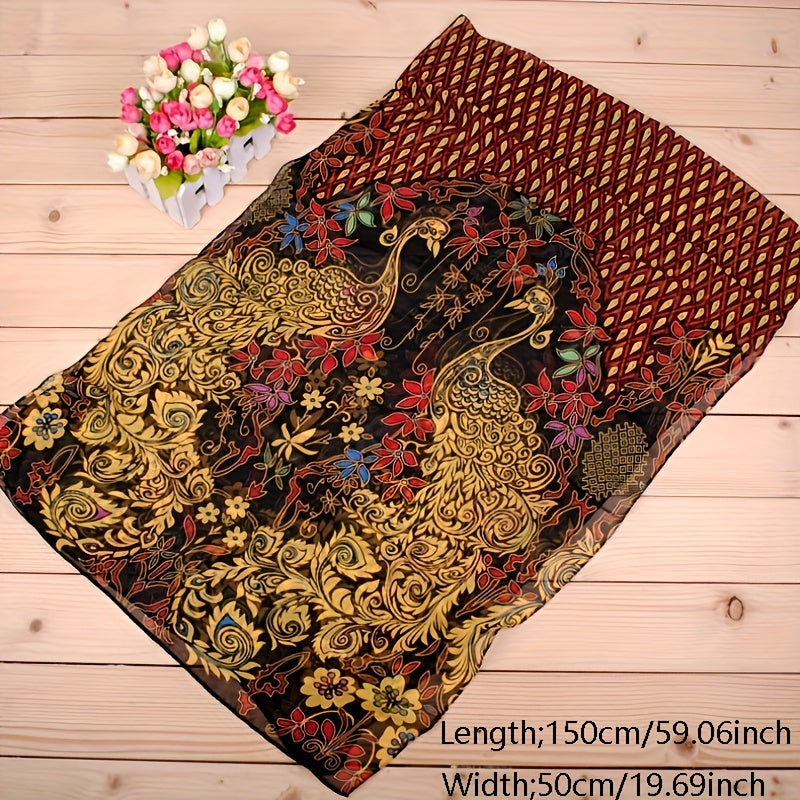Boho Chiffon Scarf Phoenix Pattern Print Windproof Shawl