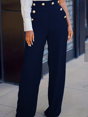 Button Decor Wide Leg Pants for Women