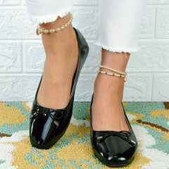 Women's Bowknot Ballet Flats Square Toe Slip On Patent Leather Shoes