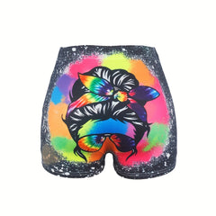 Graphic Print Skinny Shorts Casual Shorts For Spring & Summer Women's Clothing