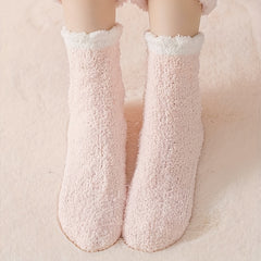 6 Pairs Colorblock Fuzzy Socks Warm Mid Tube Stockings