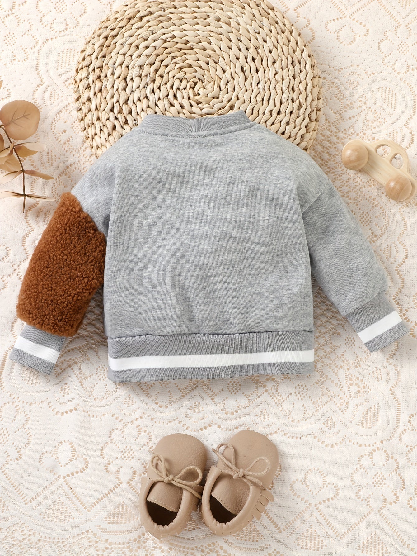 Baby Adorable Bear Embroidered Jacket Kids Single Breasted Long Sleeve Coat