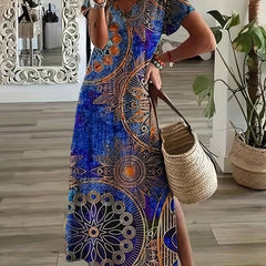 Vintage V Neck Maxi Dress Women's Clothing