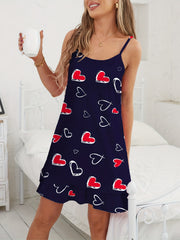 Heart Print Cami Pajama Dress Spaghetti Strap Nightdress Women's Sleepwear