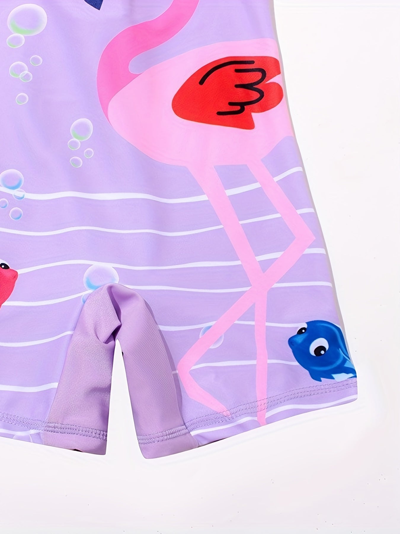 Flamingo Print Girls One Piece Swimsuit Short Sleeve Zipper Round Neck