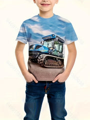 3D Tractor Pattern T shirt For Kids Short Sleeve Top Casual Tee