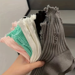 5 Pairs Ripped Street Socks Hollow Out Breathable Women's Stockings