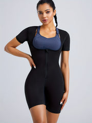 Solid Zipper Shaping Romper Tummy Control Butt Lifting Short Sleeve Body Shaper