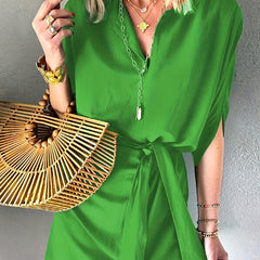 V Neck Mini Dress With Belt