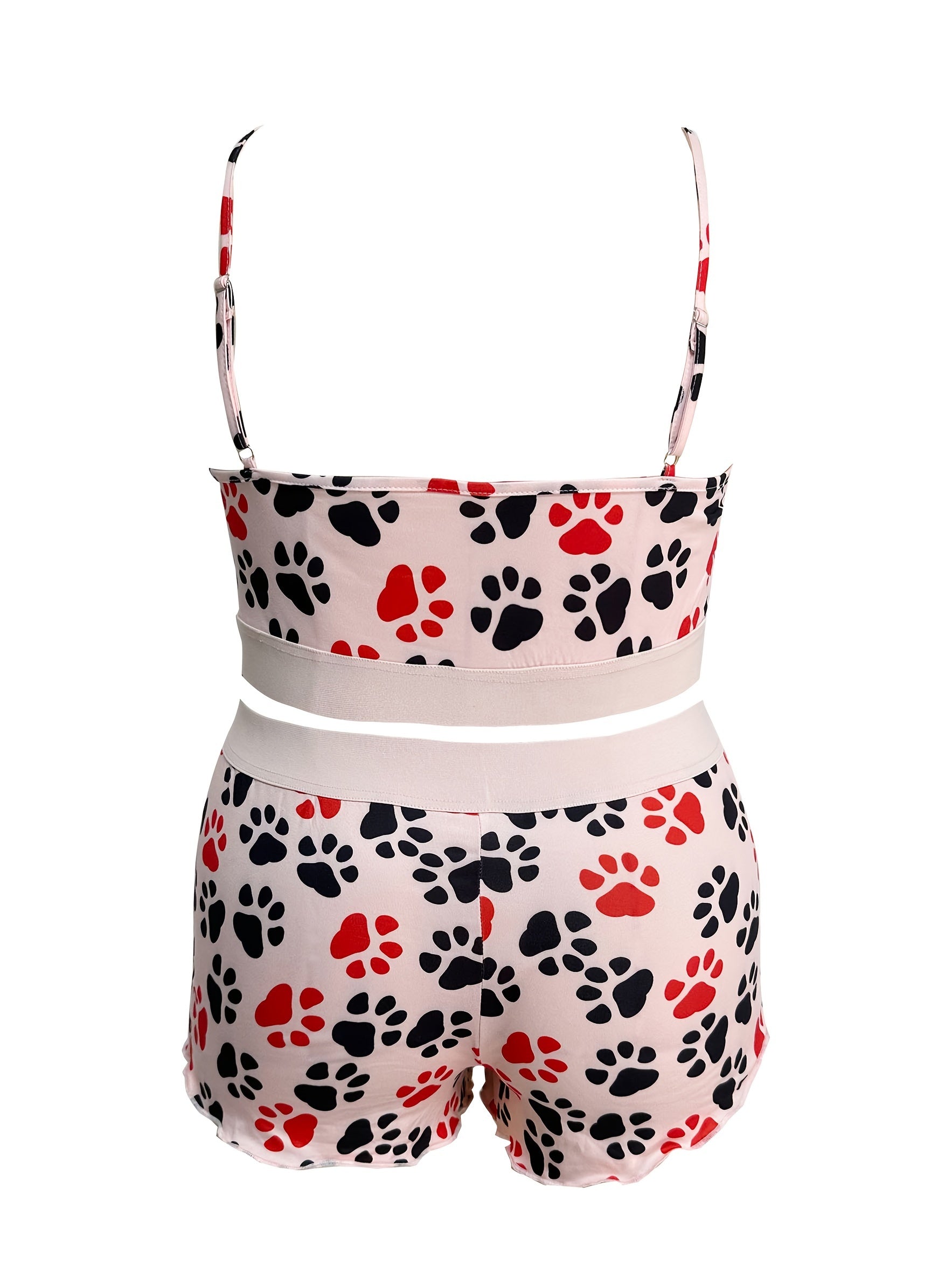 Dog Paw Print Pajama Set: Crop Cami Top & Shorts