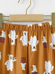 Boys Bear Print Pajama Set Tee Top & Pants Kids Loungewear 2pcs Set