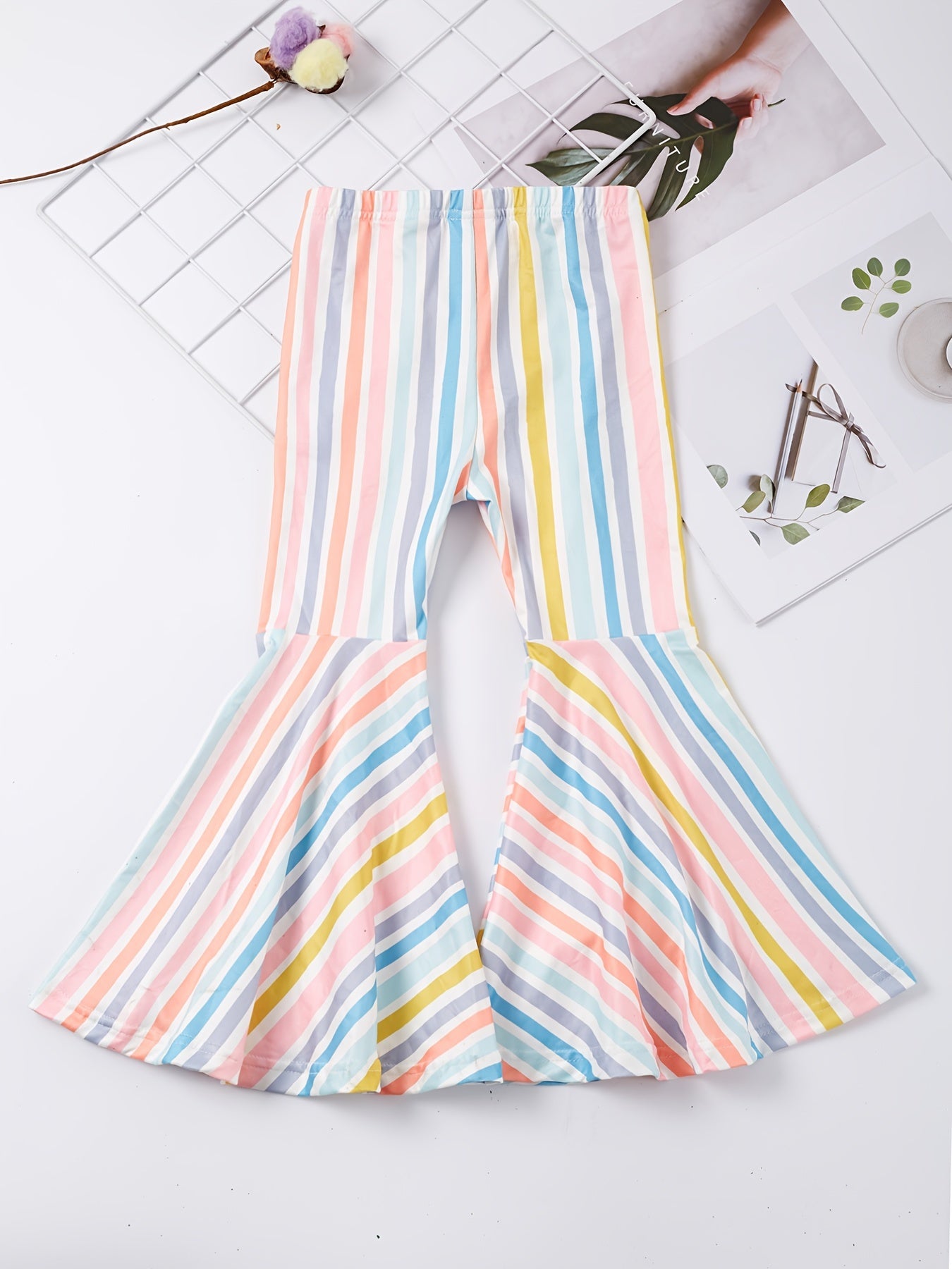 Girls Block Stripe Flare Leg Pants Spring Summer Clothes