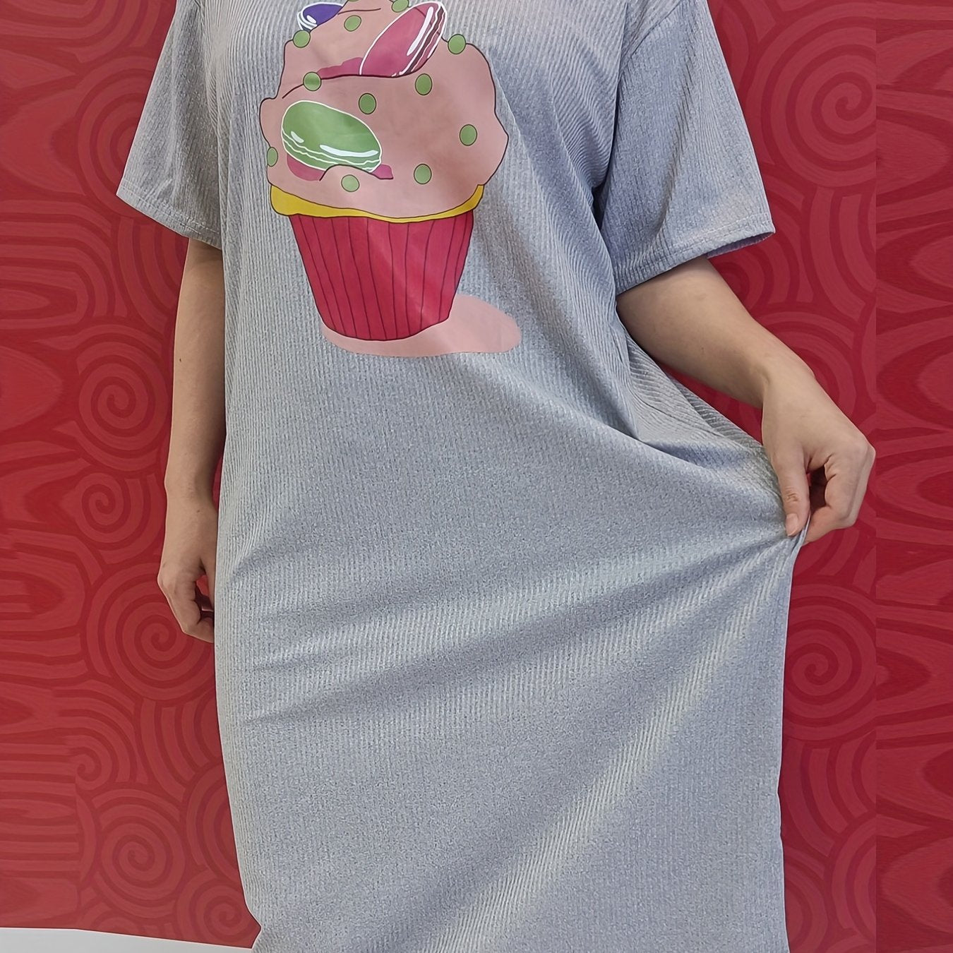 Ice Cream Print Lounge Dresses Soft & Comfy Short Sleeve Loose Home Dress