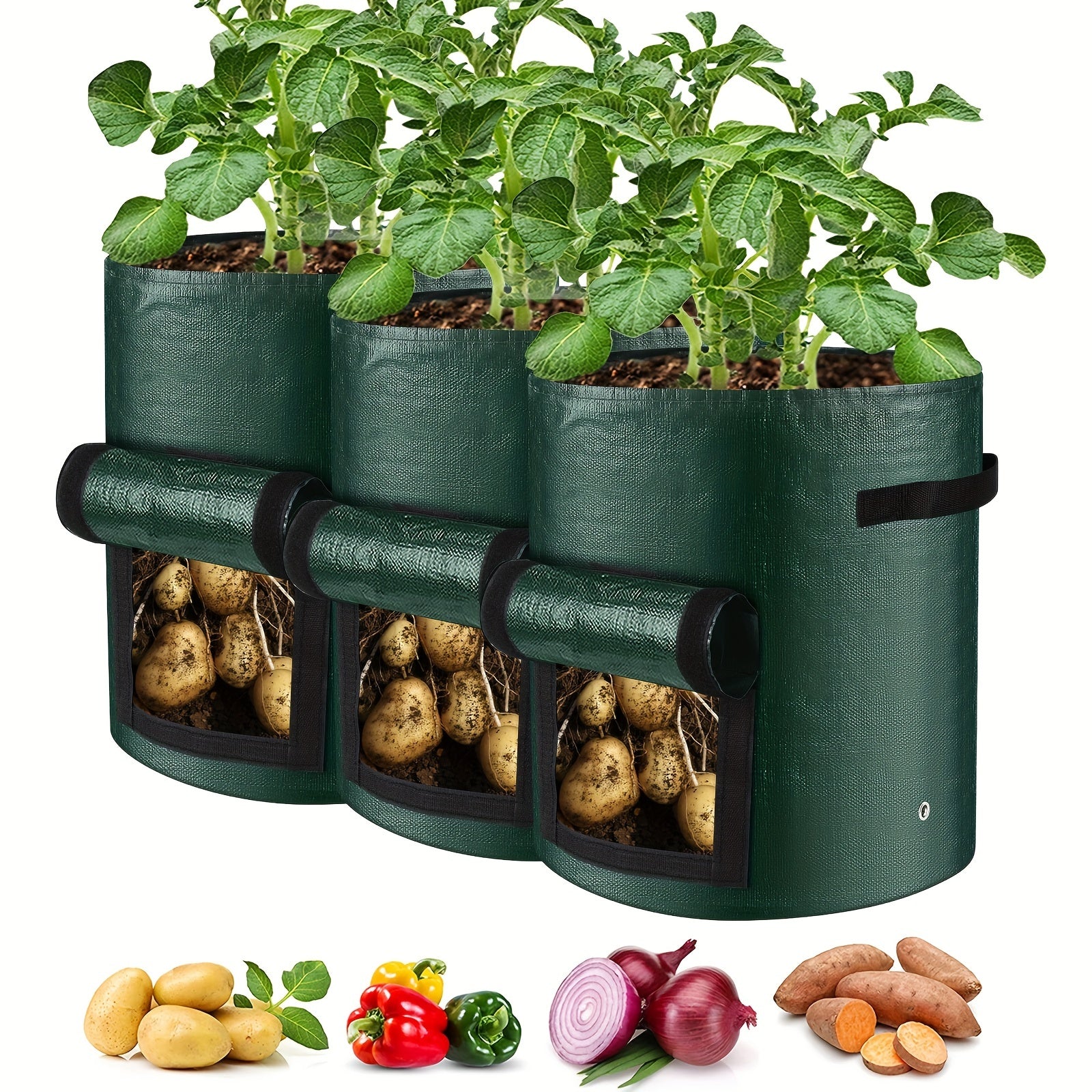 3pcs Potato Grow Bags PE Planting Growing Bag With Flap And Handles