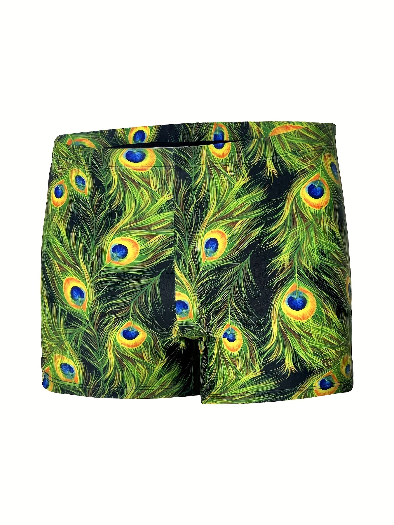 Men's Peacock Tail Feather Swim Trunks High Stretch for Beach & Pool