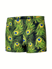 Men's Peacock Tail Feather Swim Trunks High Stretch for Beach & Pool