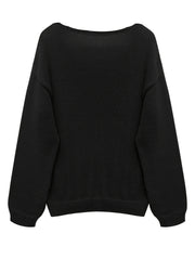 Solid V Neck Sweater Long Sleeve Loose Fit Pullover