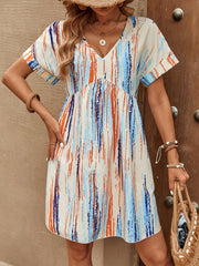 Striped Print Dress Casual V Neck Short Sleeve Dress