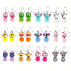 12 Pairs Funky Animals Cartoon Earrings for Men Women Boys Girls