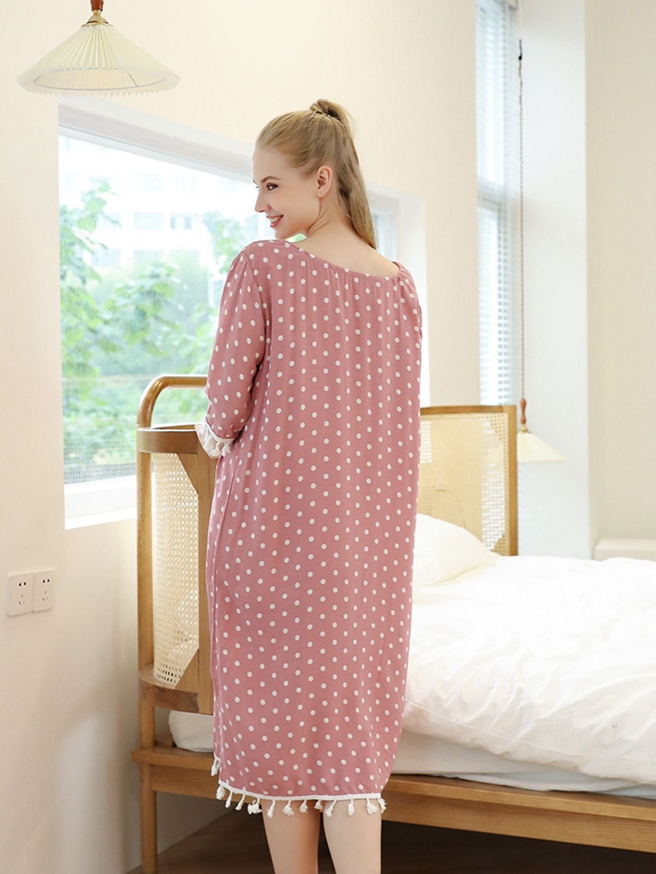 Polka Dot Print Lace Up Sleep Dress