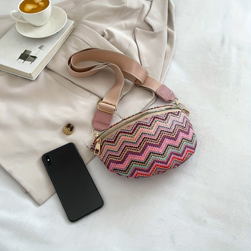 Rainbow Woven Straw Waist Bag Colorful Crossbody Bag
