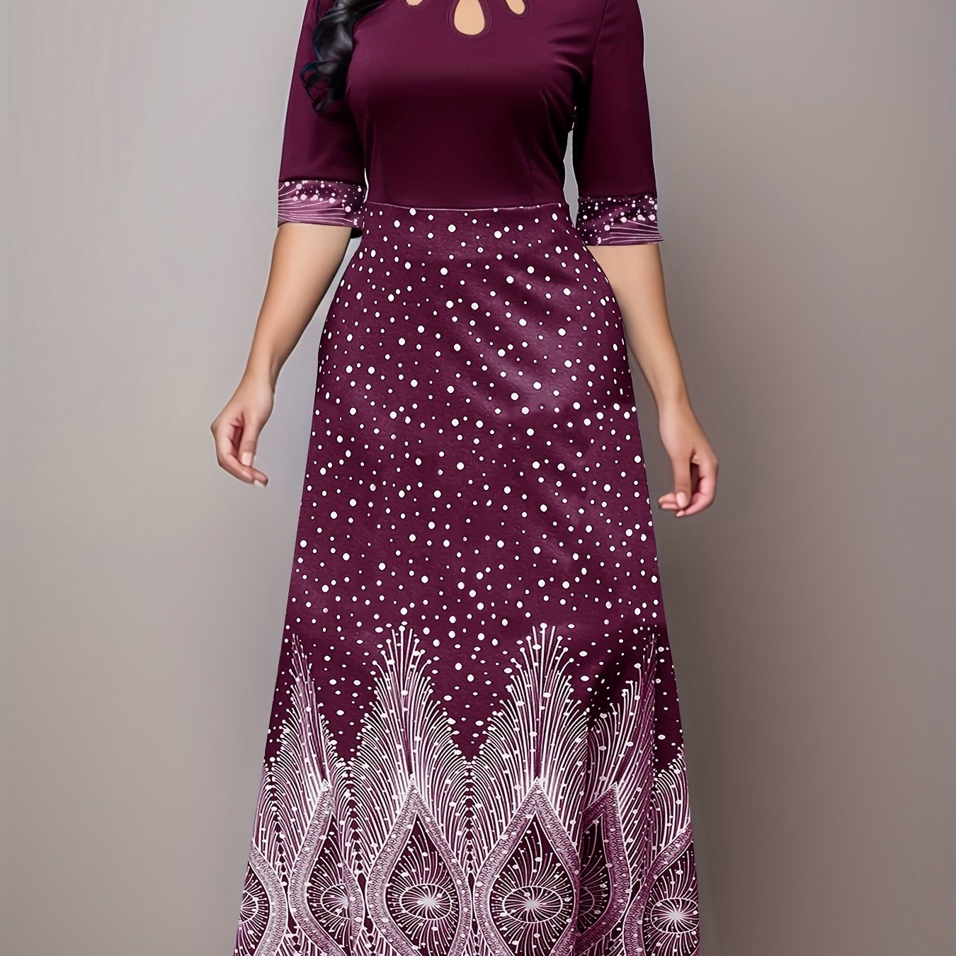 Floral Print Cut Out Dress Crew Neck Party Dress