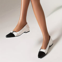 Women's Low Heel Pointed Toe Slip On Faux Leather Shoes