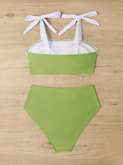 Colorblock Tie Shoulder Bikini Set
