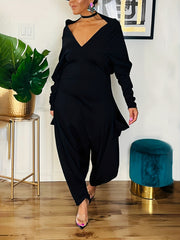 Casual Jumpsuit Women's Solid V Neck Harem Jumpsuit