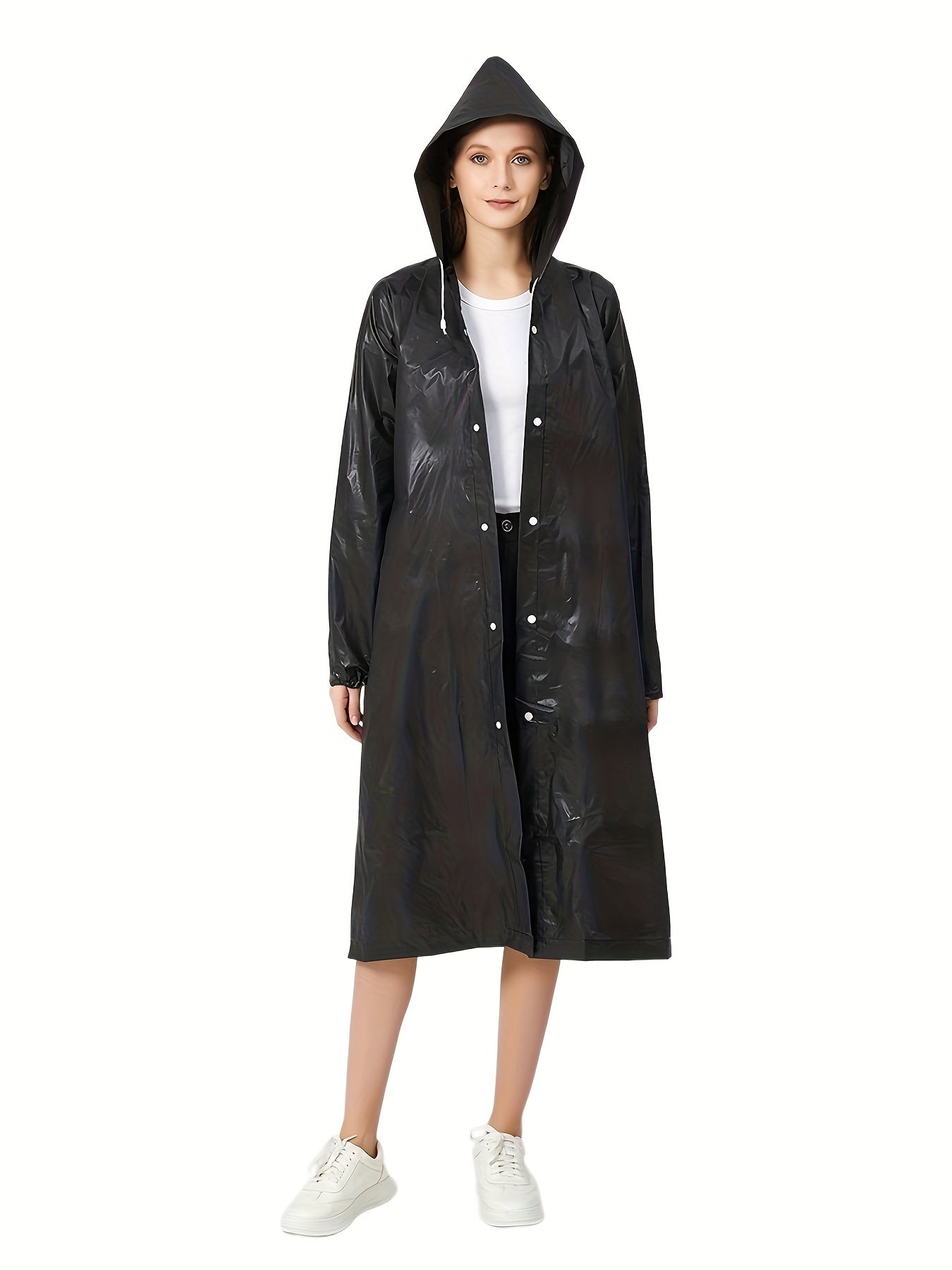Hooded Waterproof Rain Poncho Drawstring Lightweight Reusable Anti Raincoat