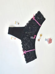 Romantic Lace Thongs with Scallop Trim and Bow Tie