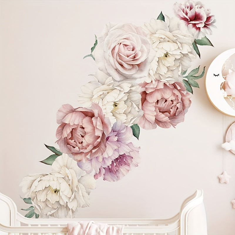 2pcs Peony Flower Wall Stickers Removable Waterproof Vinyl Wall Decals