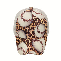 Leopard Print Ponytail Baseball Cap Beige Trucker Hat