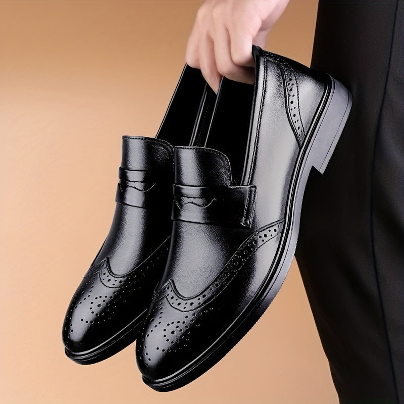 Men's Brogue Leather Loafers Lightweight Non Slip Comfy Casual Shoes