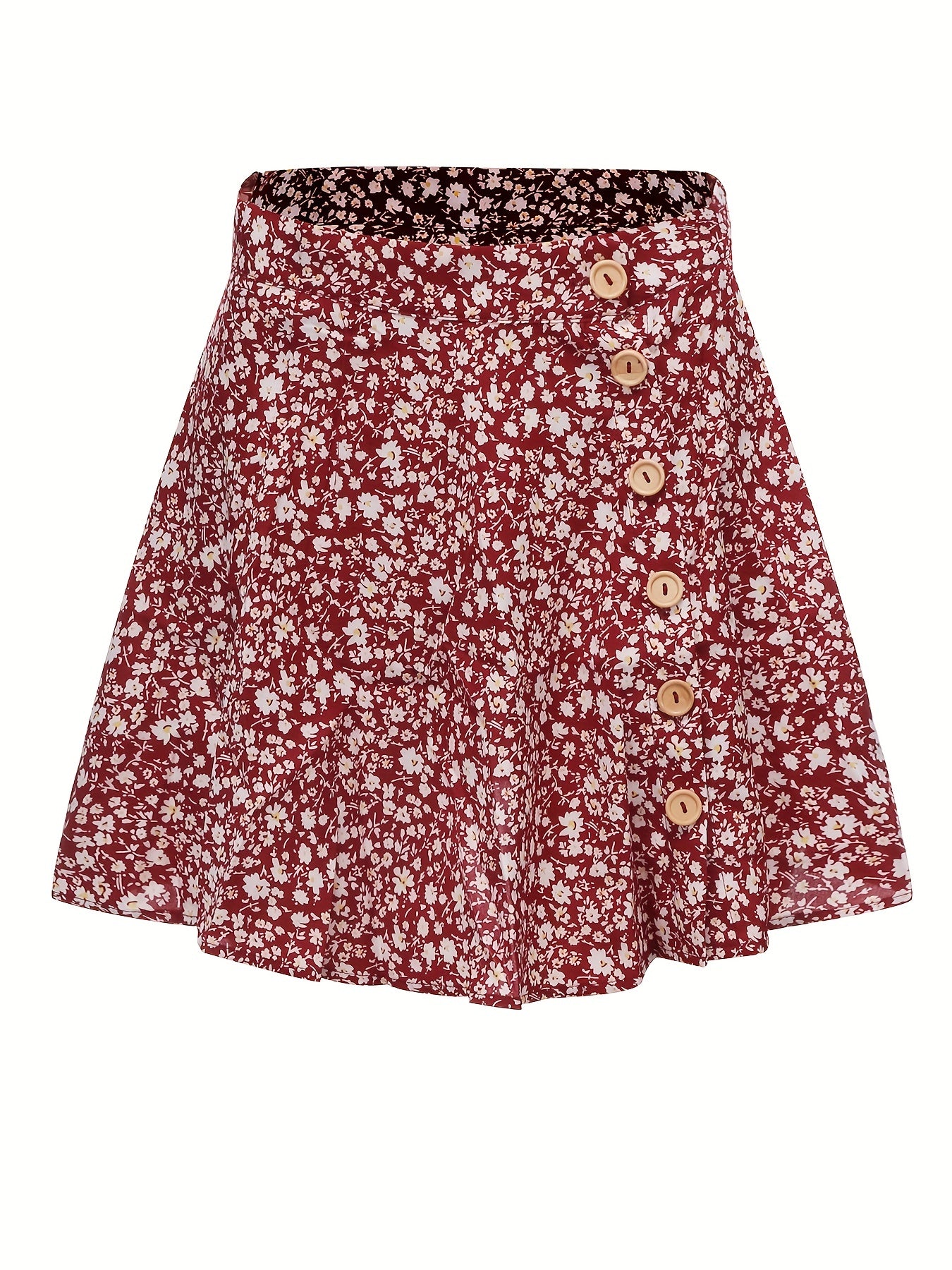 Floral Print Button Front Summer Skirt