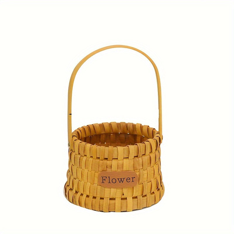 Wooden Chip Flower Basket Handheld Grass Woven Flower Pot