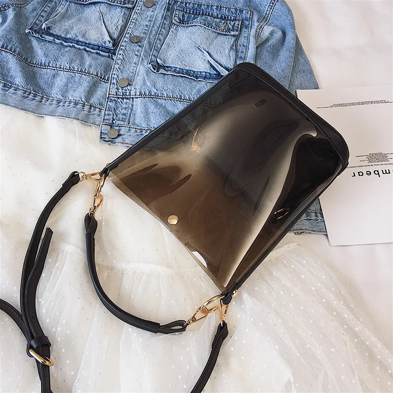 Clear PVC Handbag Set Transparent Women's Crossbody Bucket Bag 2pcs