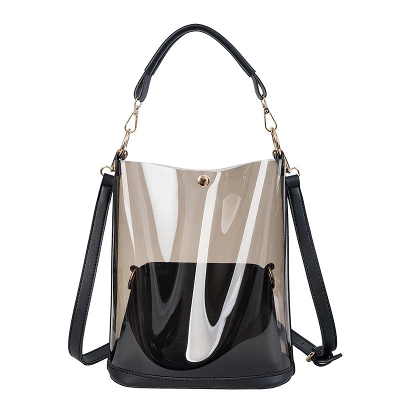 Clear PVC Handbag Set Transparent Women's Crossbody Bucket Bag 2pcs