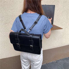 Vintage Preppy School Bag PU Leather Women Shoulder Tote