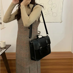 Vintage Preppy School Bag PU Leather Women Shoulder Tote