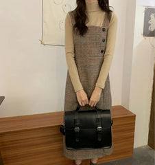 Vintage Preppy School Bag PU Leather Women Shoulder Tote