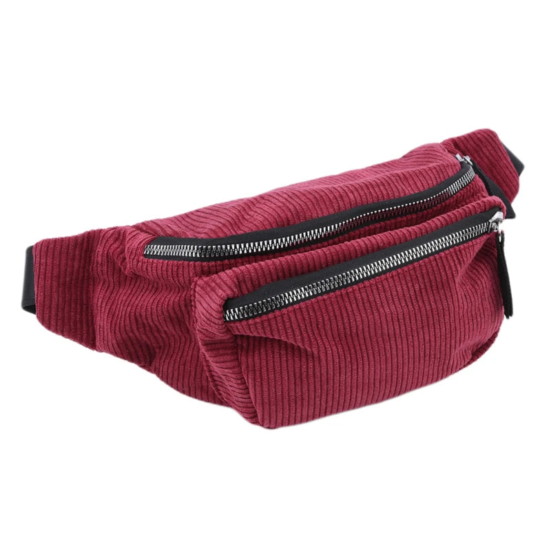 Corduroy Waist Bag Zipper Chest Bag Sport Travel Girl Waist Belt Bags