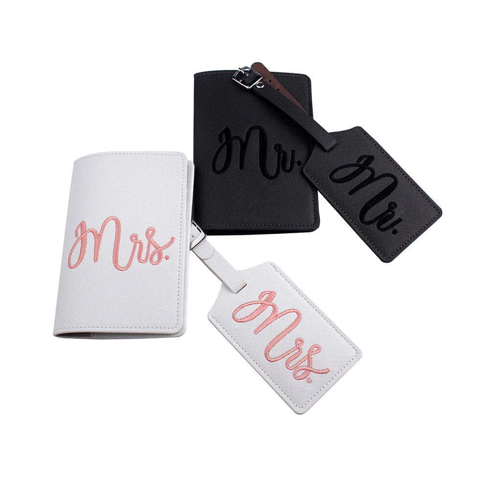 Embroidered Mr Mrs Couple Passport Cover Set
