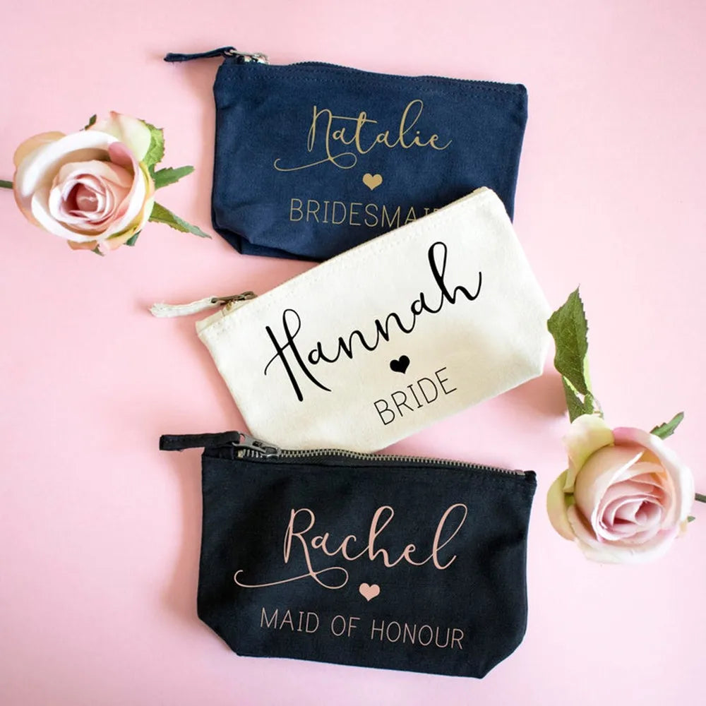 Heart Bridesmaid MakeUp Bag, Bride To Be Cosmetic Pouch, Wedding Proposal Gift