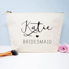 Heart Bridesmaid MakeUp Bag, Bride To Be Cosmetic Pouch, Wedding Proposal Gift