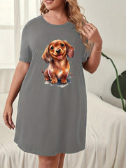 Cartoon Puppy Print Sleep Dress Short Sleeve
