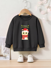 Christmas Kitty Graphic Crew Neck Long Sleeve Sweatshirt Kids