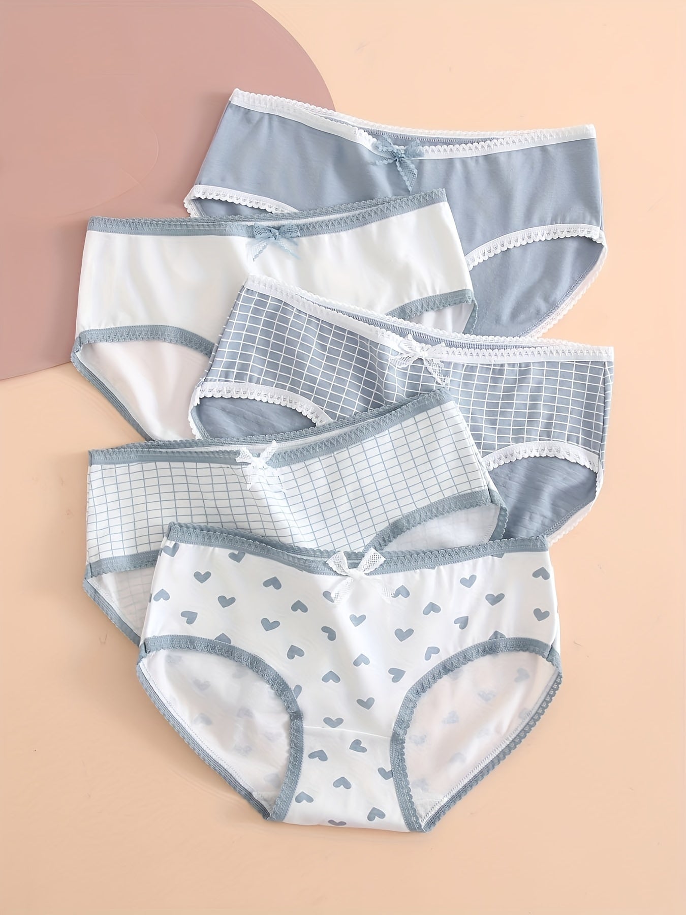 5pcs Heart & Plaid Print Briefs Comfy Intimates Panties